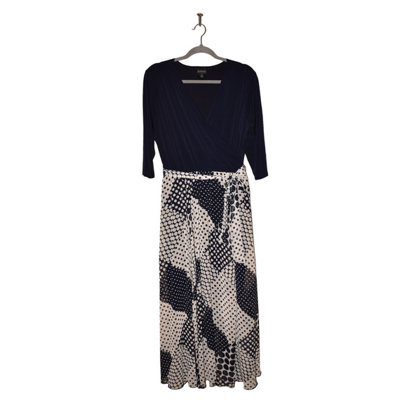 EN FOCUS STUDIO $148 Half Sleeve V-Neck Tie-Waist Maxi Dress Navy/White Size 12 - Picture 1 of 4
